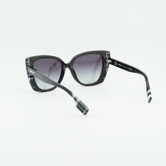 Burberry BE4393 40518G Sunglasses Black/Check White Cat Eye Frame, Grey Lenses main image 5